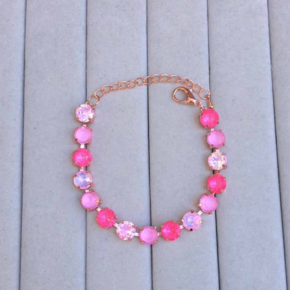 Hot Pink, Pink Opal + Lilac Rose Gold Crystal Tennis Bracelet - Picture 4 of 12